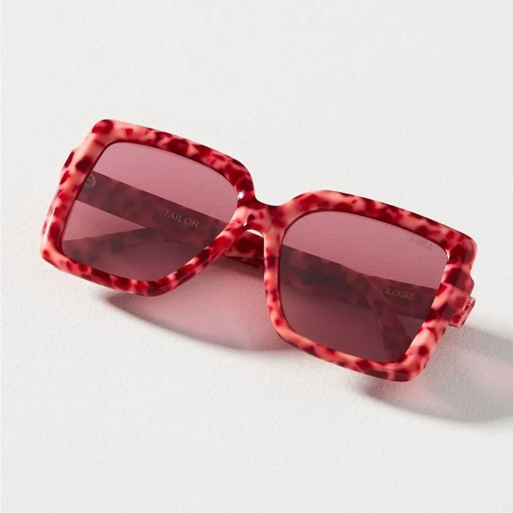 Anthropologie I-SEA tailor oversized pink frame sunglasses